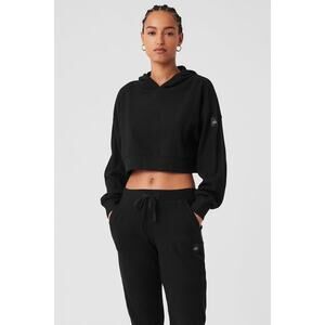 Alo Yoga Muse Ribbed Black 2 Piece Hoodie Jogger Sweatpants Lounge Set Size S